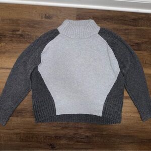 White House Black Market Gray Color Block Mock Neck Sweater